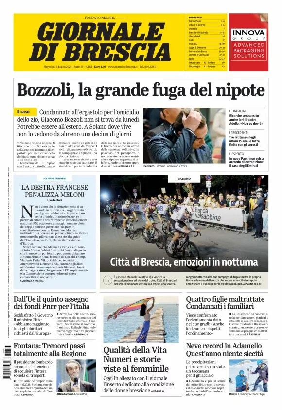 Prima-pagina-giornale di brescia-oggi-edizione-del-2024-07-03